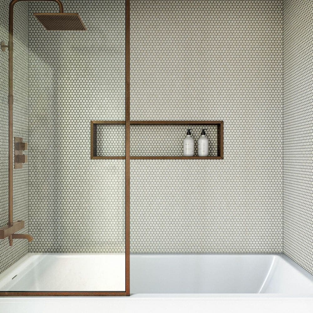 Daltile LuxeCraft Cashmere Crackle 11 in. x 13 in. Matte Ceramic Penny Round Mosaic Floor and Wall Tile (1.06 sq. ft. /each) (3)