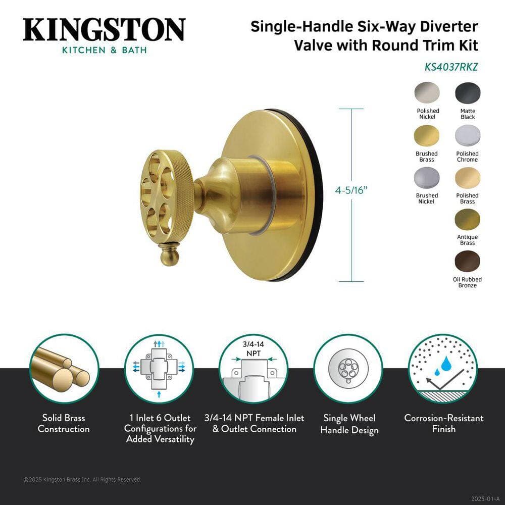 Kingston Brass Wendell 3/4 in. Single-Handle 1-Hole Wall Mount 6-Way Diverter Valve with Trim Kit in Polished Nickel (2)