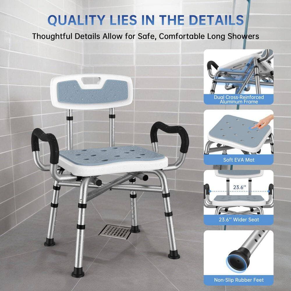 Wudkey 1-Piece Bathroom Accessory Set in Gray, Adjustable Shower Chair with Arms and Back, Heavy Duty 550 lbs. (3)