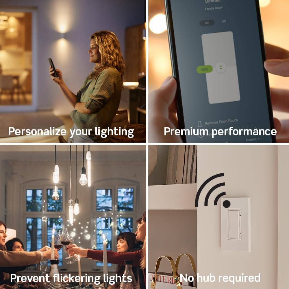 Leviton Decora Smart ELV/LED, Phase Selectable Rocker Dimmer Switch, Wi-Fi 2nd Gen, Neutral Wire Required, White D2ELV-1BW (3)