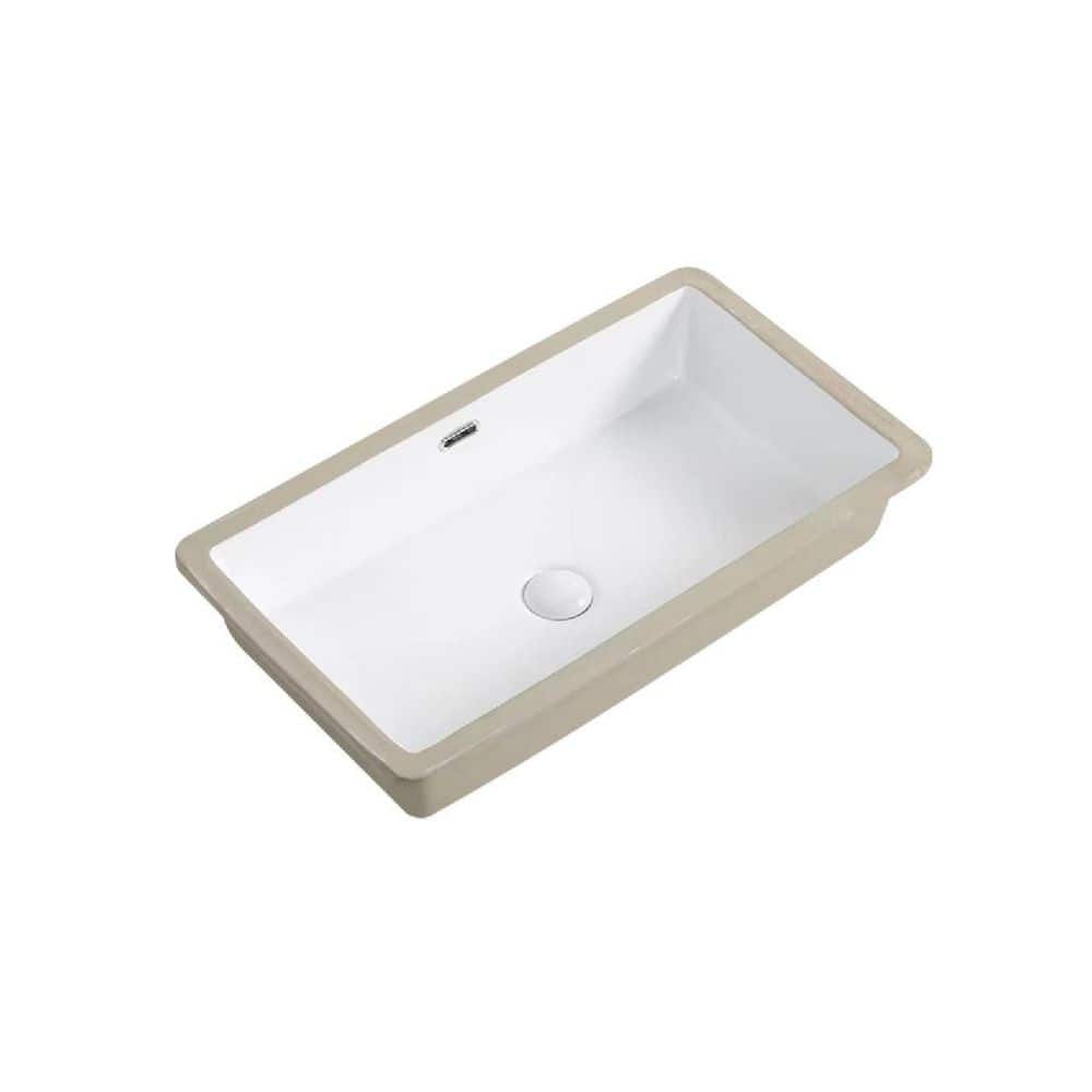 Tatahance 27.56 in. Undermount Rectangular Bathroom Sink Deep Basin with Overflow Drain in Milk White Ceramic