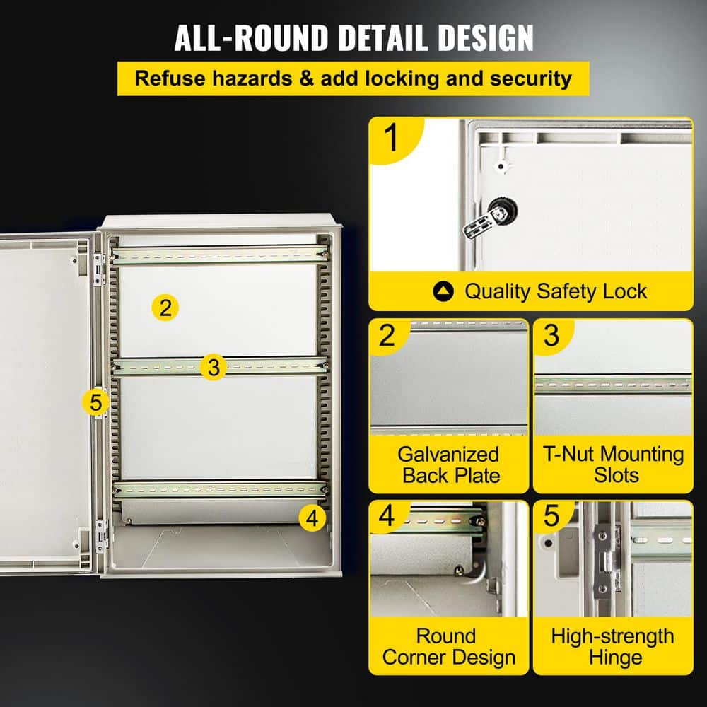 SKYSHALO IP66 Waterproof and Dustproof NEMA 4X Fiberglass Electrical Box 24 x 16 x 9 in. NEMA Steel Enclosure, w/Mounting Plate (2)