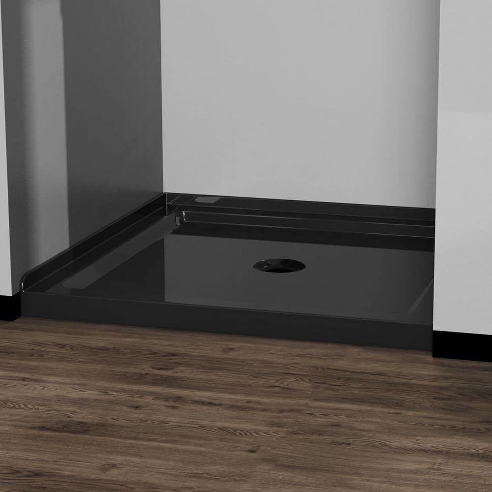 Maincraft 36 in. L x 36 in. W Alcove Shower Pan Base with Center Drain in Black (2)