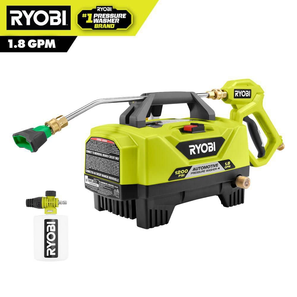 RYOBI 1200 PSI 1.8 GPM Cold Water Automotive High Flow Electric Pressure Washer Kit