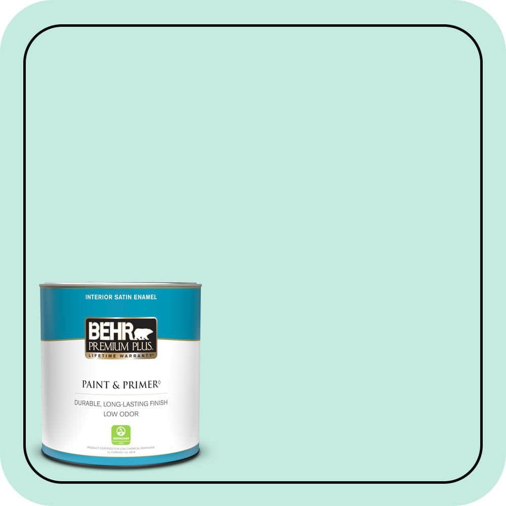 BEHR PREMIUM PLUS 1 qt. #P440-2 Clear Aqua Satin Enamel Low Odor Interior Paint & Primer