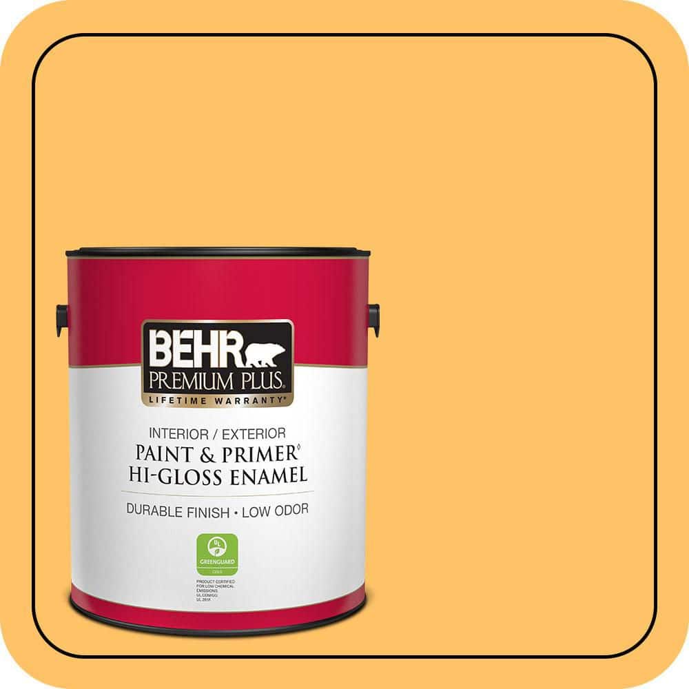 BEHR PREMIUM PLUS 1 gal. #PPU6-06 Honey Locust Hi-Gloss Enamel Interior/Exterior Paint & Primer (1)