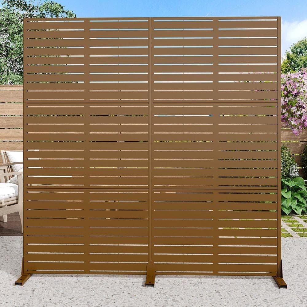 Unbranded 72 in. x 72 in. Outdoor Metal Privacy Screen Garden Fence in Louver Pattern in Brown (1)