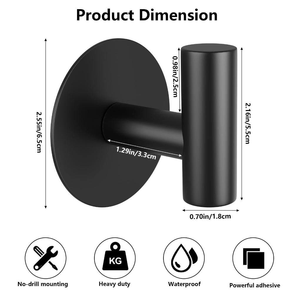 Unbranded Self-Adhesive All Stainless Steel Rust-Proof Heavy-Duty Wall Mounted Robe and Coat Hook in Matte Black (2)
