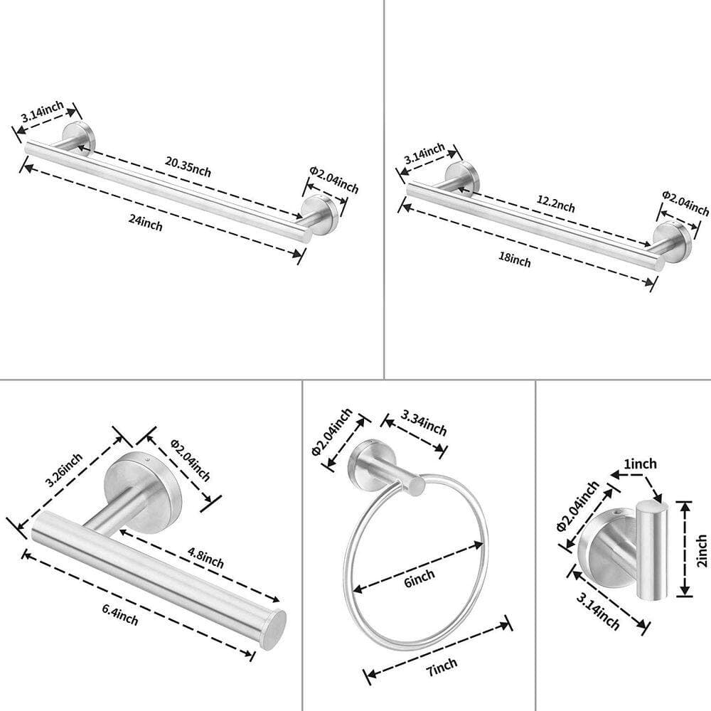 Tahanbath 6 Piece Stainless Steel Bathroom Towel Rack Set Wall Mount in Brushed Nickel (3)