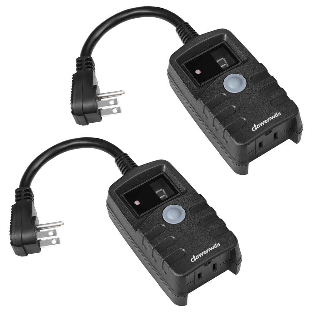DEWENWILS 2-Pack Outdoor Light Countdown Photocell Sensor Timer with Electrical-Grounded Outlets-Black (1)