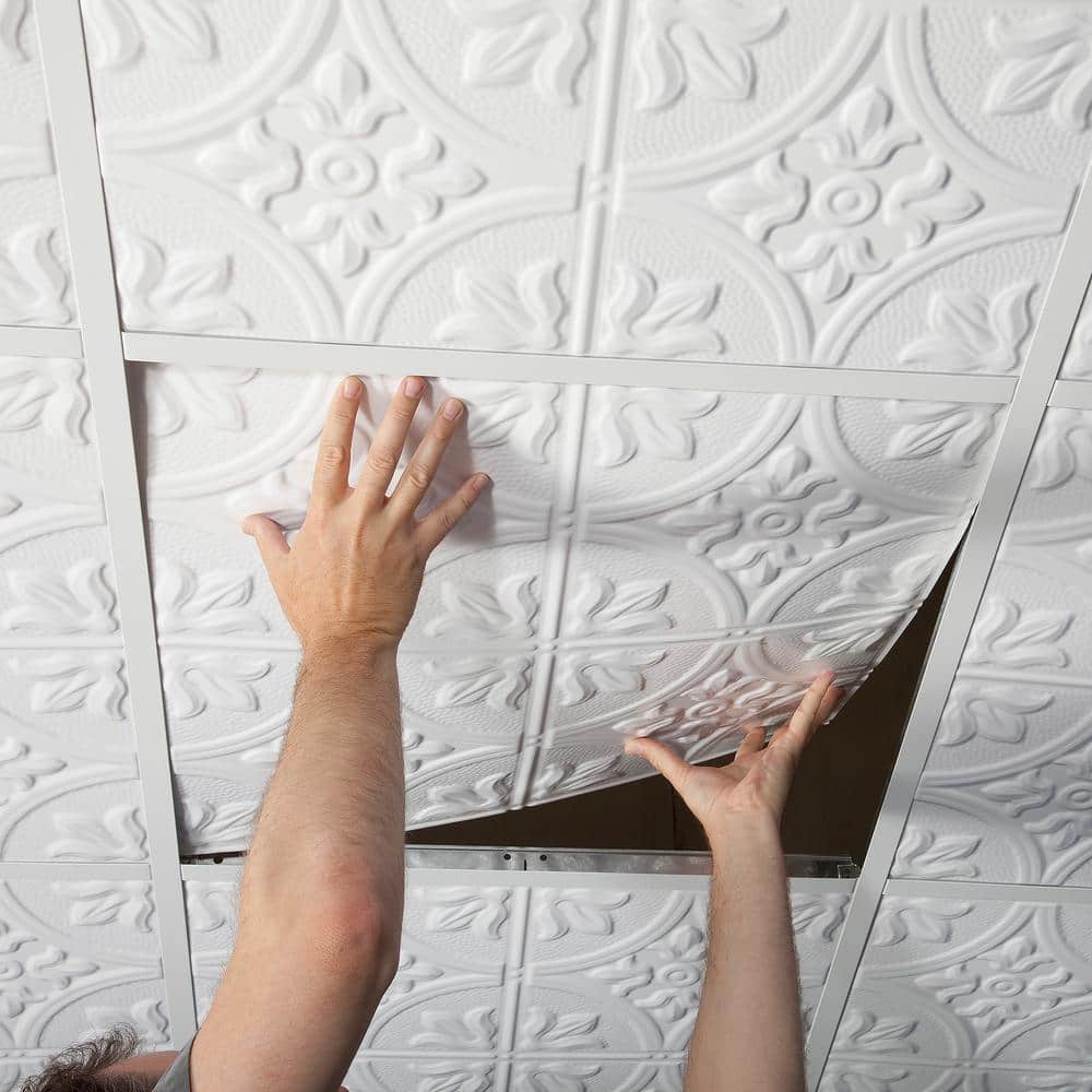 Fasade Traditional #2 2 ft. x 2 ft. Brushed Nickel Lay-In Vinyl Ceiling Tile ( 20 sq.ft. ) (2)