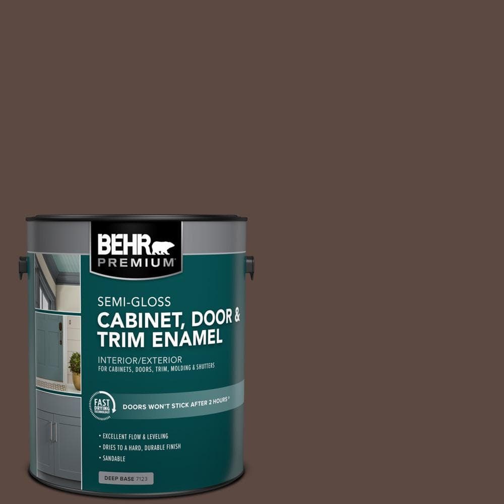 BEHR PREMIUM 1 gal. #AE-18 Nomad Brown Semi-Gloss Enamel Interior/Exterior Cabinet, Door & Trim Paint (1)