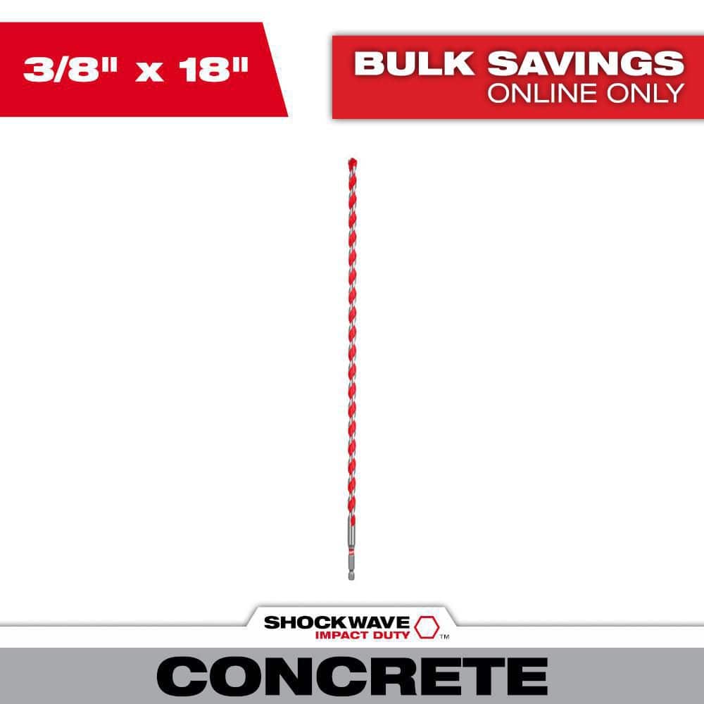 Milwaukee 3/8 in. x 16 in. x 18 in. Carbide Hammer Drill Bit for Concrete, Stone, Masonry Drilling