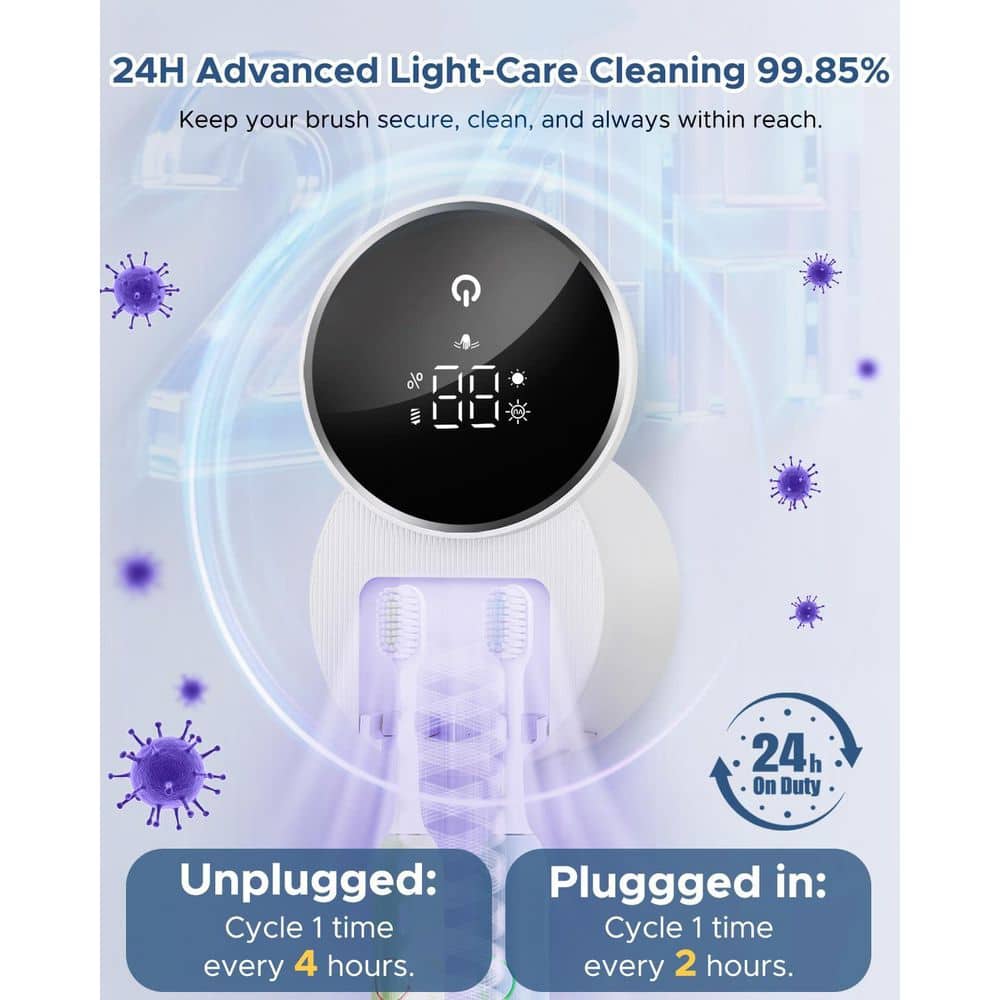 Wudkey Wall Mounted Toothbrush Sanitizer Holder, Tooth Brush Cleaner Organizer with Auto-Inductive Cover, Air Drying (2)