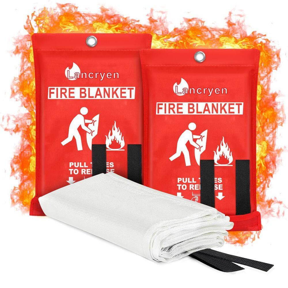 Ahfiwaso Flame Retardant Fiberglass Fire Blanket Emergency Fire Safety Cloth Suppression Towel 40x40 in. (2)
