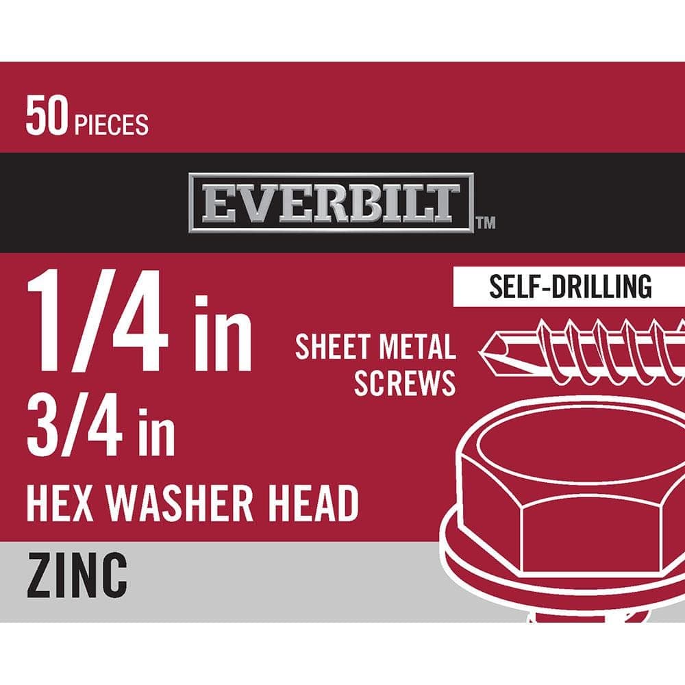 Everbilt #14 x 3/4 in. Hex Head Zinc Plated Sheet Metal Screw (50-Pack) (1)