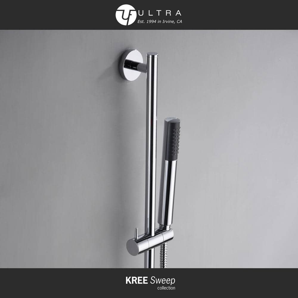 Ultra Faucets Kree Sweep 1-Spray Rectangle High Pressure Multifunction Wall Bar Shower Kit with Hand Shower in Polished Chrome (3)