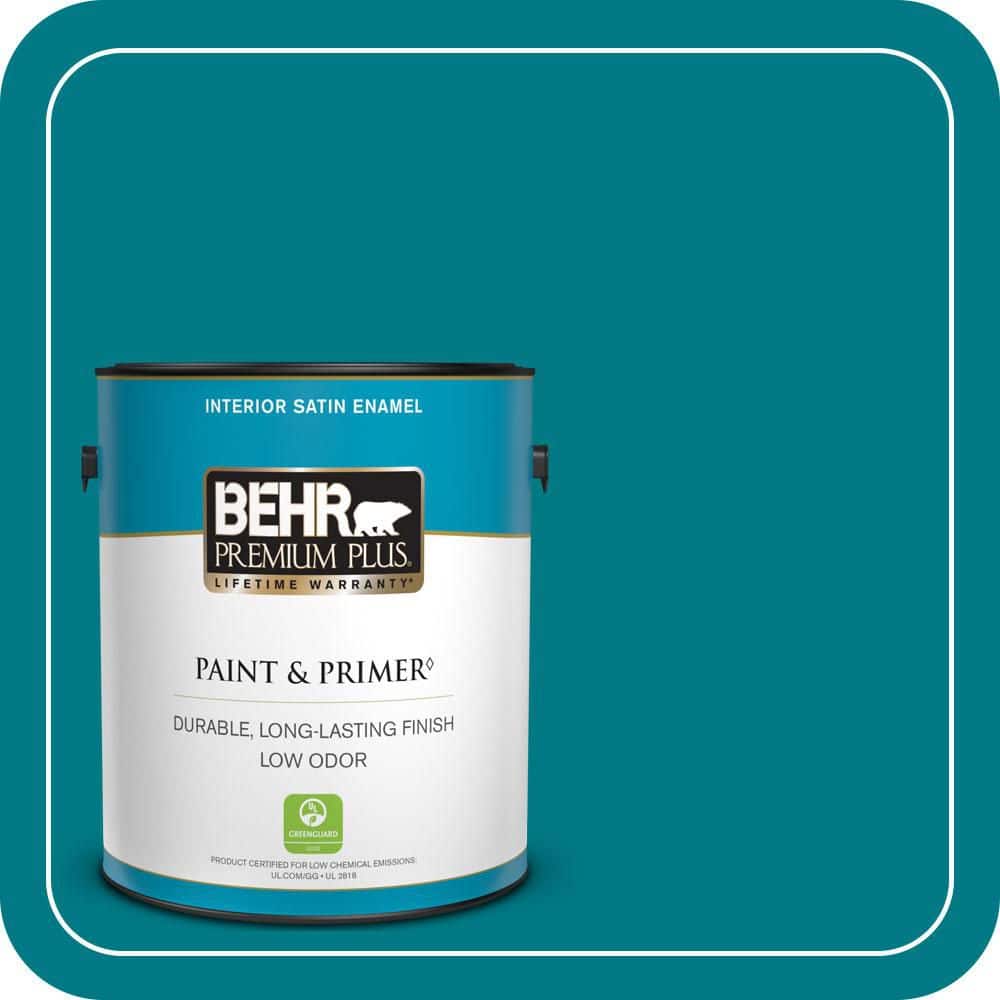 BEHR PREMIUM PLUS 1 gal. #S-G-510 Beach Towel Satin Enamel Low Odor Interior Paint & Primer