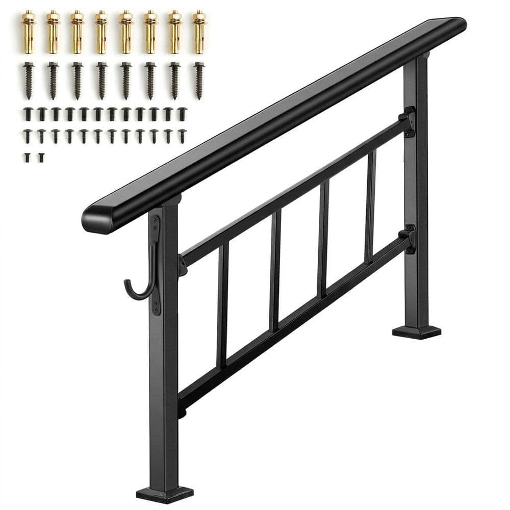 Unbranded 4.41 ft Metal Handrail for Cable Railing System Outdoor Stair Railing for 2-3 Steps Black with Installation Kit (1)
