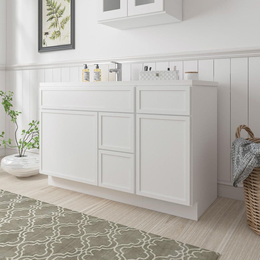 Vanity Art Colton 51 in. 2-Door and 3-Drawer Freestanding Shaker Bathroom Vanity Cabinet (No Top) in White — Unassembled (2)