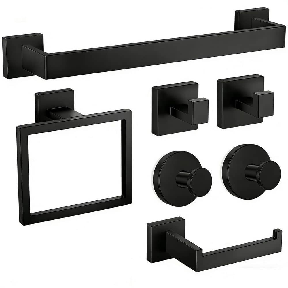 Numhew 7-Piece SUS304 Stainless Steel Bath Hardware Set with Mounting Hardware in Matte Black