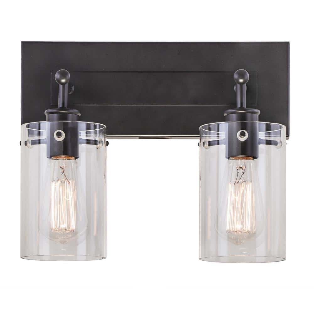 Hampton Bay Regan 12.75 in. 2-Light Espresso Bronze Bath Vanity Light with Clear Glass Shades (3)