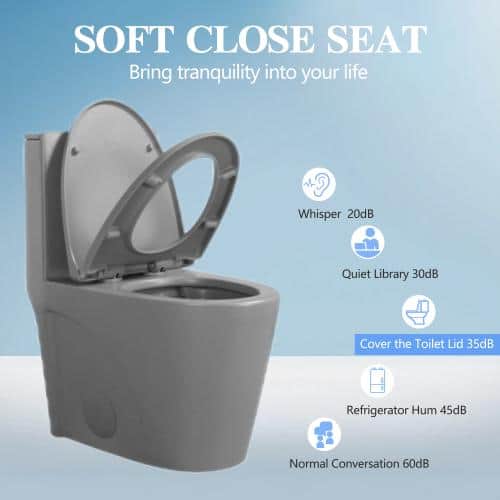 Anqtovp 1-Piece 1.1/1.6 GPF Dual-Flush Elongated Toilet with Comfort Height and Soft-Close Seat in Gray Seat Included (3)