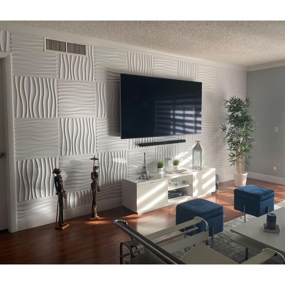 Art3dwallpanels 19.7 in. x 19.7 in. White PVC 3D Wall Panels Wavy Wall Design (12-Pack) (2)