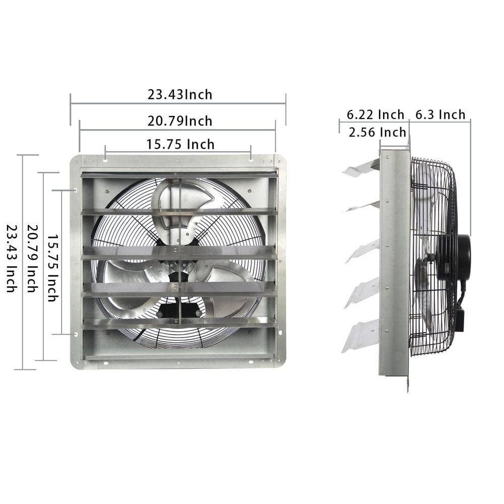 DENIME BBAY INC 20 in. Shutter Exhaust Fan with Power Cord, 3500CFM, Wall Mounted for Garages and Greenhouses Electric Powered Aluminum (3)