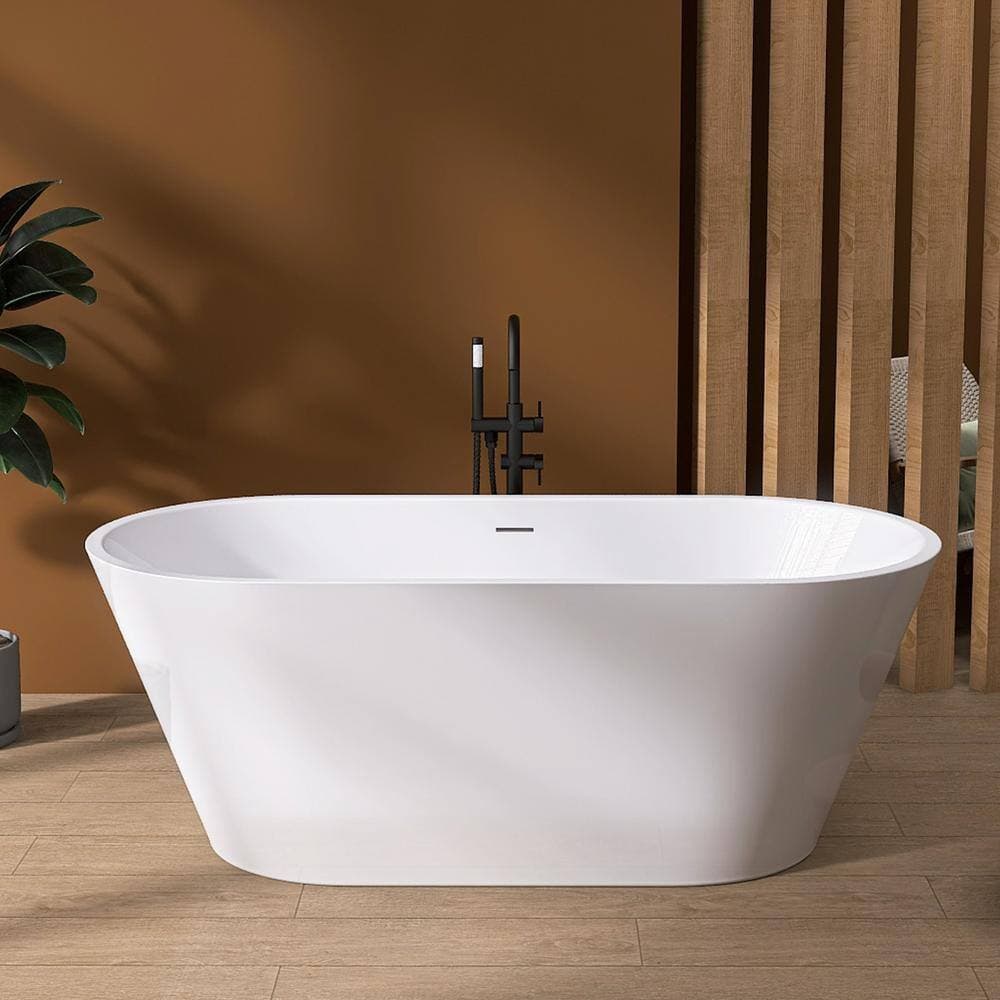 Xspracer Moray 55 in. x 27 in. Acrylic Flatbottom Freestanding Soaking Non-Whirlpool Bathtub with Pop-up Drain in Glossy White (2)