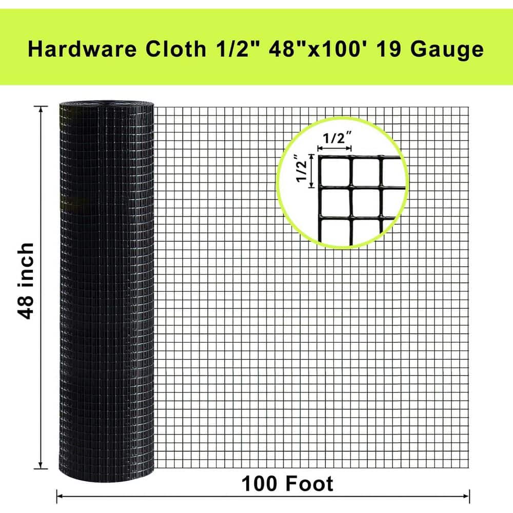 Unbranded Black Vinyl Coated Welded Wire Fence 48 in x 100 ft 19 Gauge 1/2 inch Mesh Hardware Cloth Poultry Netting (2)
