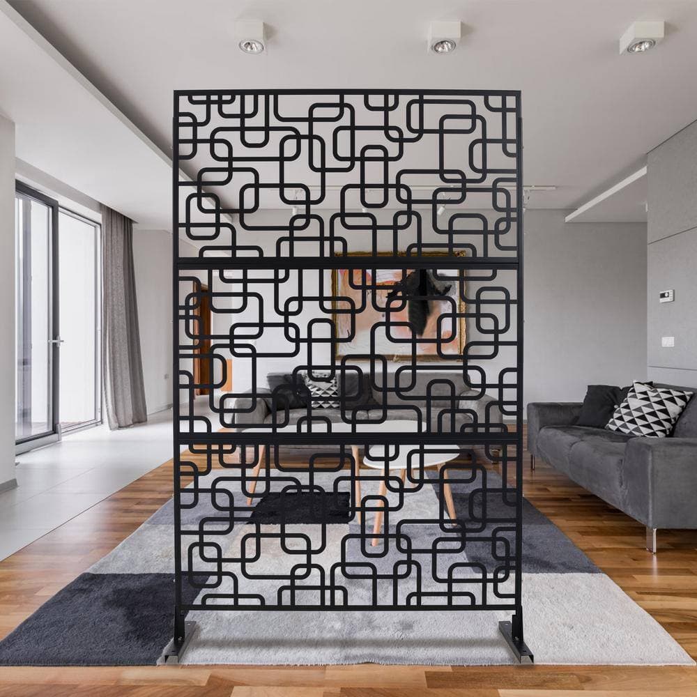 Sudzendf Outdoor and Indoor Freestanding Decorative Privacy Screen Metal Privacy Screen, Fence Panels in Black (2)