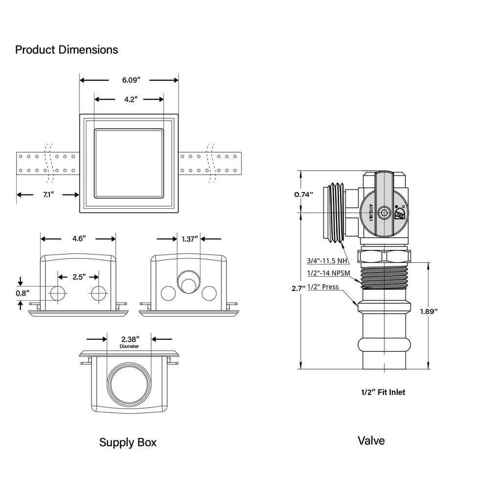 PLUMBFLEX 1/2 in. Press x 3/4 in. MHT Brass Washing Machine Valve Fittings in Wite ABS Plastic Double Interlocking Outlet Box (3)