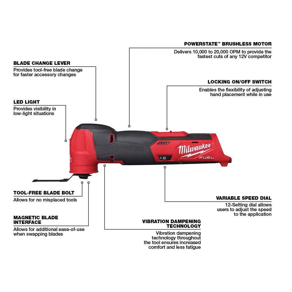 Milwaukee M12 FUEL 12V Lithium-Ion Cordless Oscillating Multi-Tool with M12 XC 5.0 Ah Battery (2-Pack) Starter Kit and Charger (3)