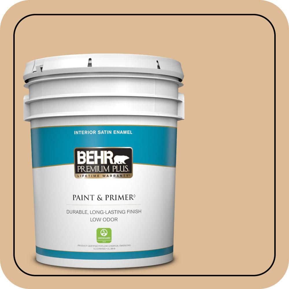 BEHR PREMIUM PLUS 5 gal. #PMD-69 Jute Satin Enamel Low Odor Interior Paint & Primer