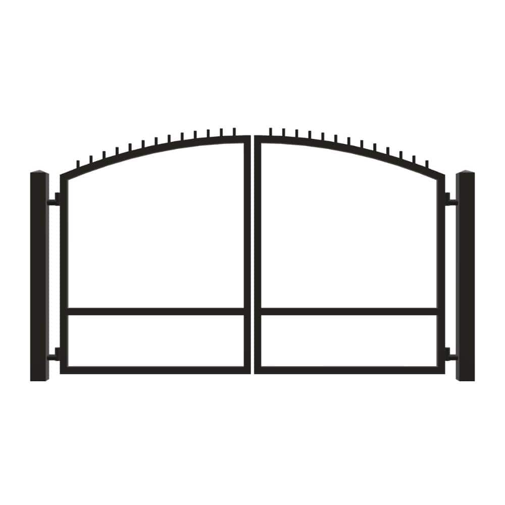 Unbranded Driveway Gate — Swing, Center, Arch + Finials, Black — 126"W x 72"H (1)