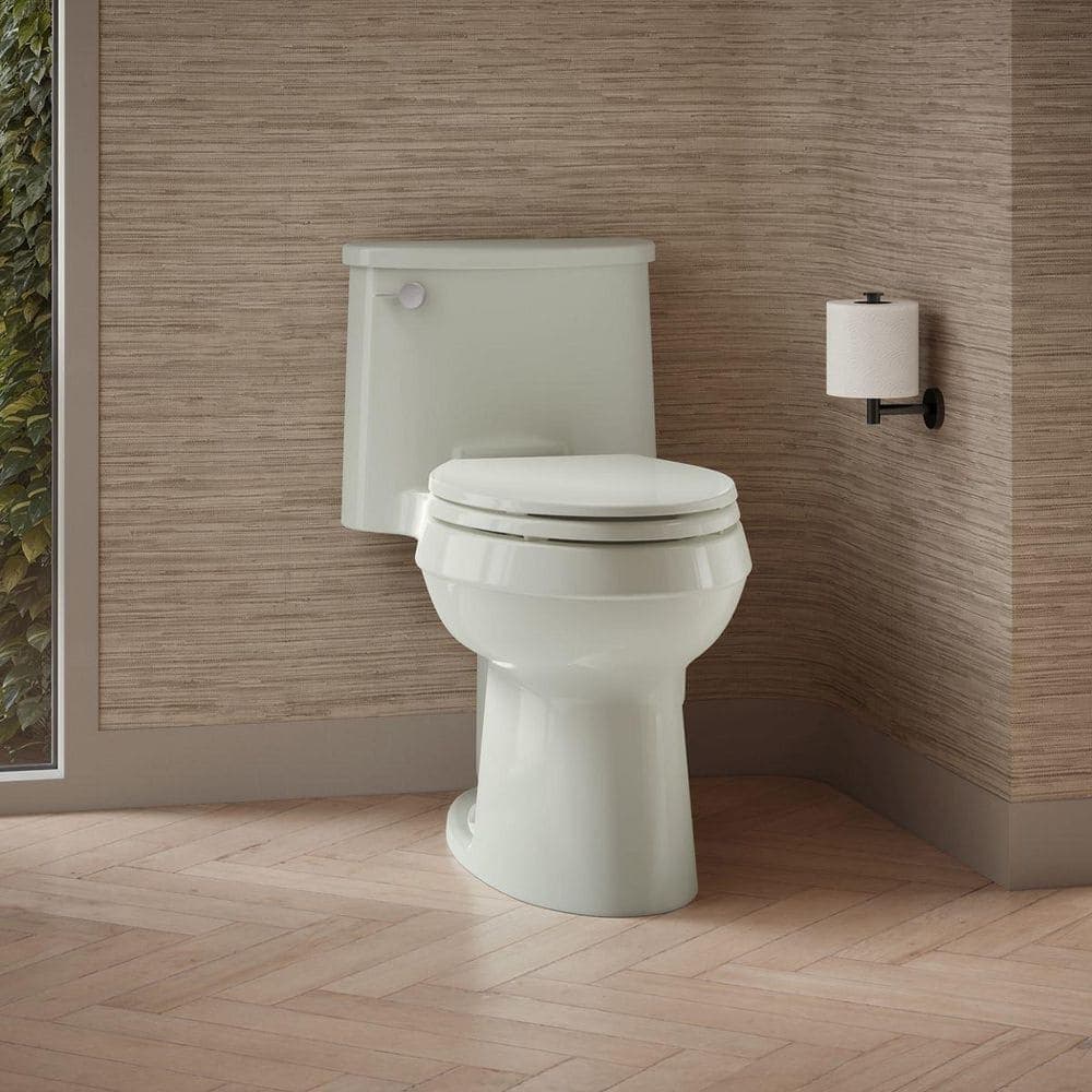 KOHLER Adair 12 in. 1-Piece Single Flush: 1.28 GPF Single Flush Elongated Toilet in Dune Seat Included (2)