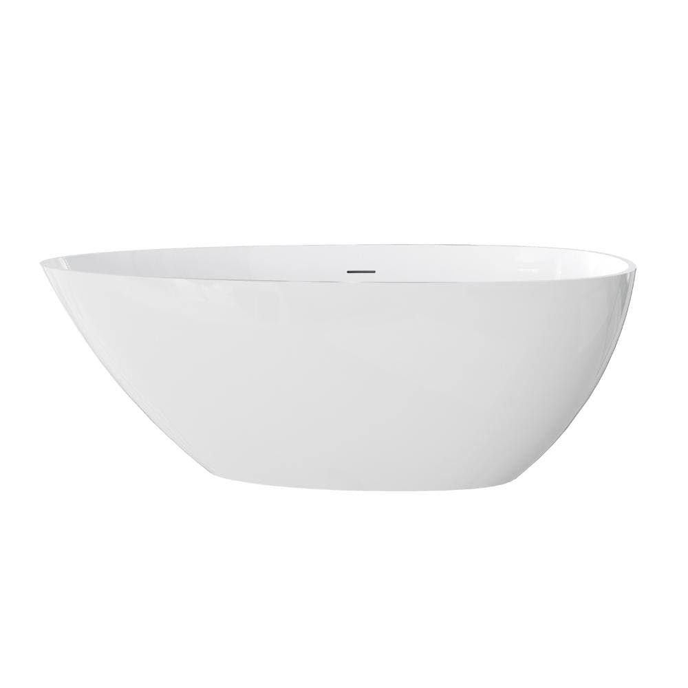 YSQCAR 59 in. x 30.75 in. Solid Surface Freestanding Soaking Bathtub with Center Drain in Glossy White (1)
