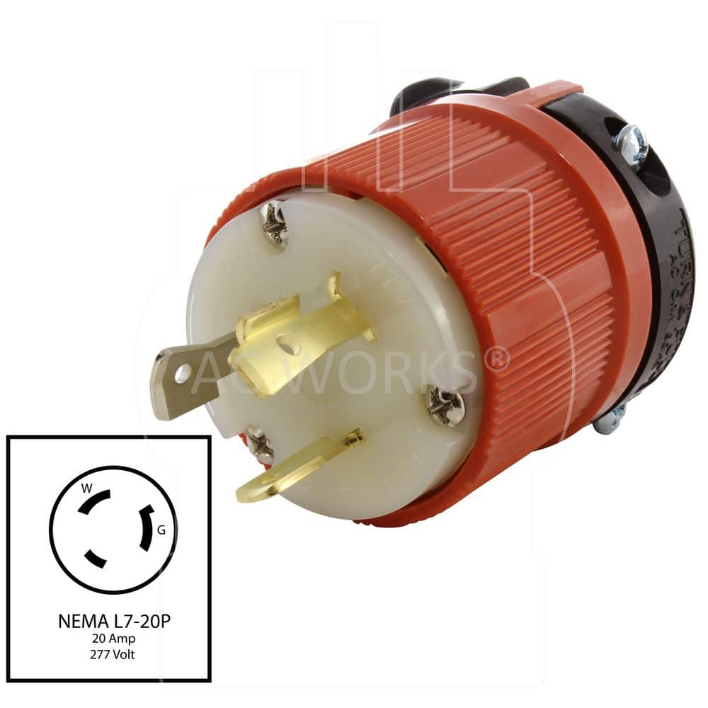 AC WORKS NEMA L7-20P 20A 277V 3-Prong Locking Male Plug with UL, C-UL Approval (2)