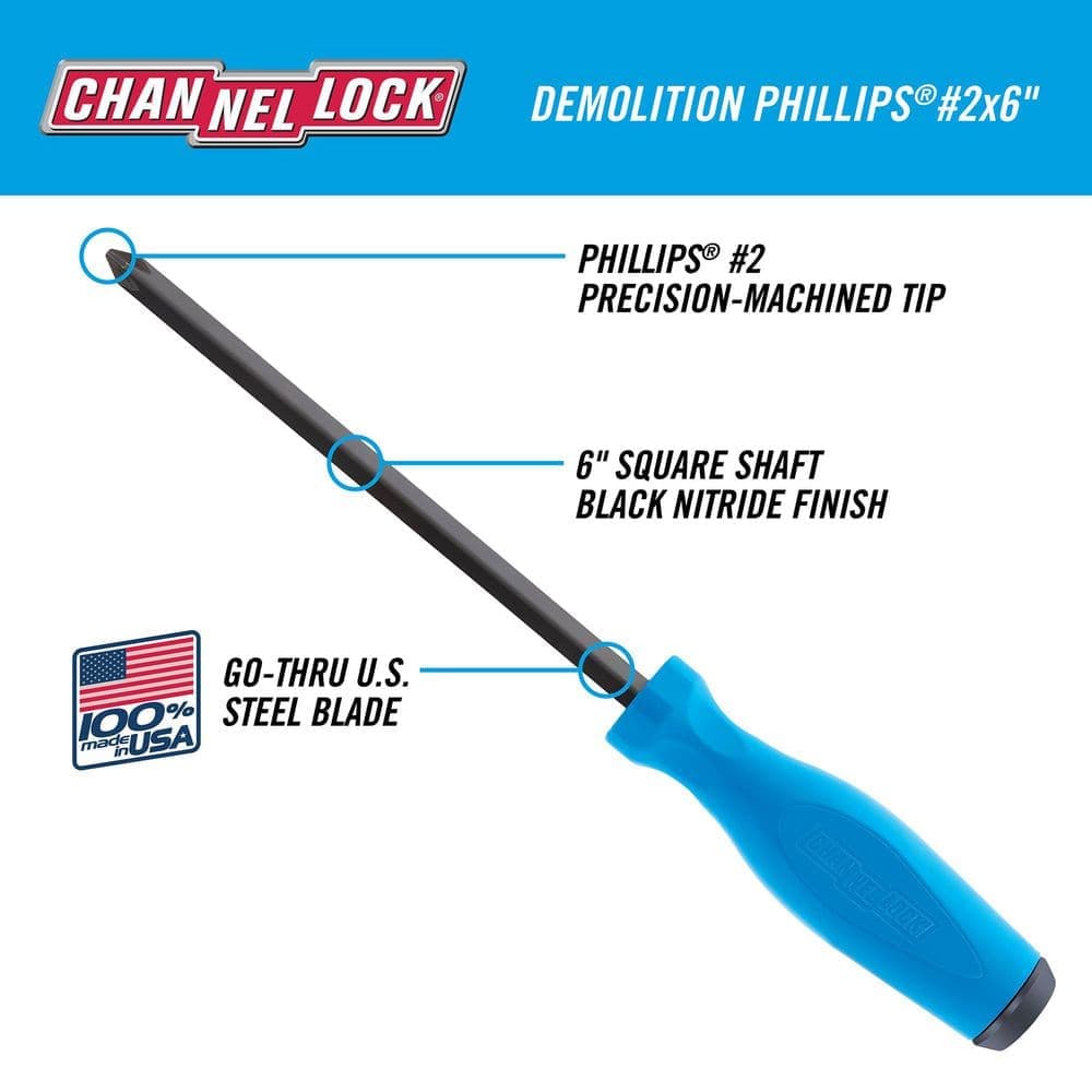 Channellock 6 in. #2 Phillips Demolition Screwdriver Tri-Lobe Handle (2)