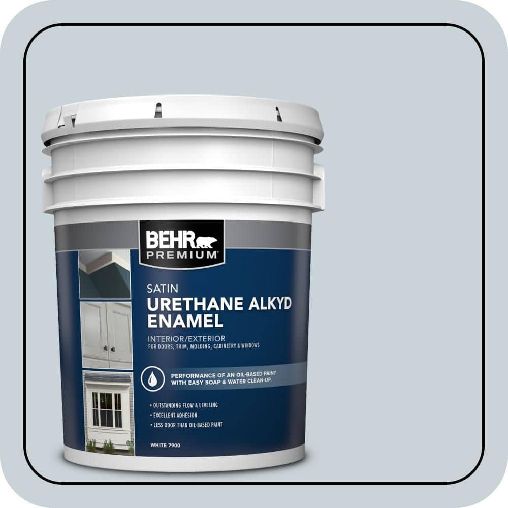 BEHR PREMIUM 5 gal. #N480-1 Light Drizzle Urethane Alkyd Satin Enamel Interior/Exterior Paint