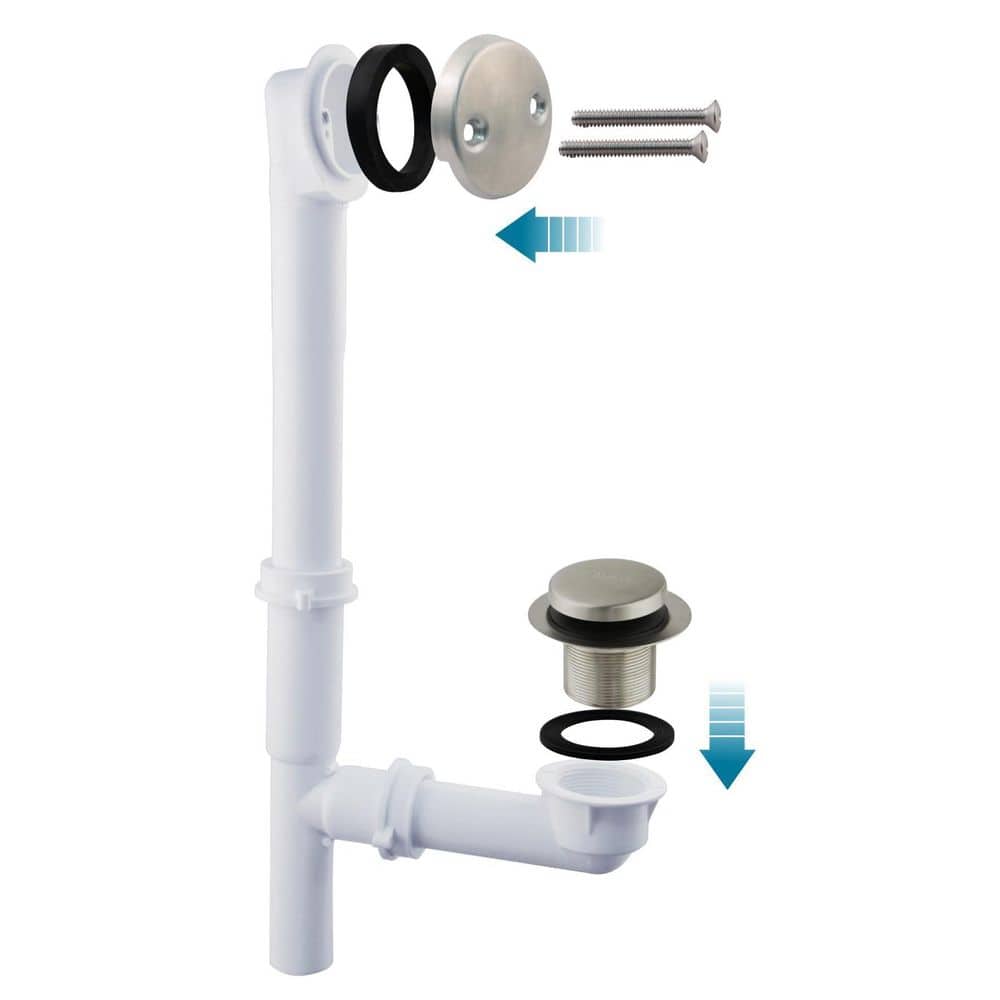 Helhom 1-Pack Touch-Toe 1-1/2 in. Plastic Tubular Bath Drain Kit with Face Plate and Overflow Brushed Nickel (3)