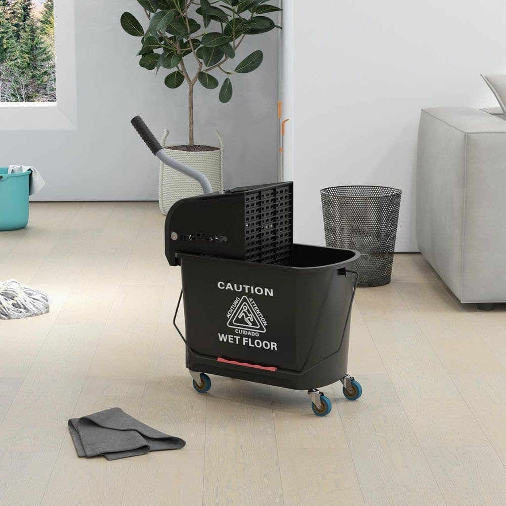 Unbranded Top-Notch Mop Bucket with 21 qt. Capacity, Down Press Wringer, Water-Separation Panel, Quiet 4-Wheels in Black (3)