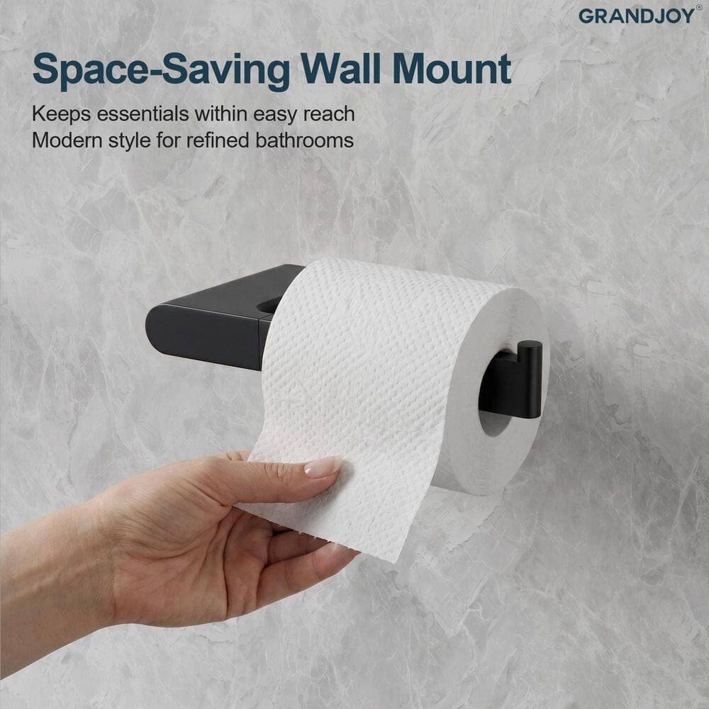 GRANDJOY 7 in. 1-Piece Toilet Paper Holder Wall Mount 1-Spray Dual Shower Head and Handheld Shower Head 2.5 GPM in Matte Black (3)