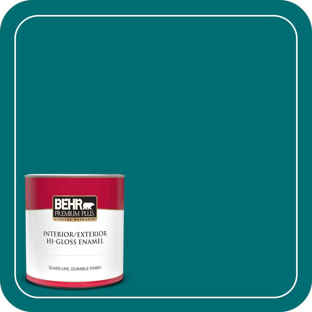 BEHR PREMIUM PLUS 1 qt. #MQ6-35 Teal Motif Hi-Gloss Enamel Interior/Exterior Paint & Primer (1)