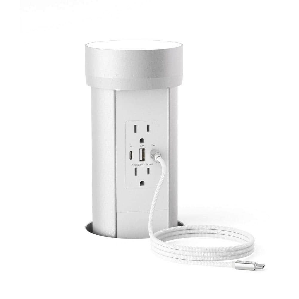 DOCKING DRAWER Silver 15 Amp Flush Pop-Up Outlet with (2) 15-Watt USB-C, (1) USB-A and (2) AC Ports (1)