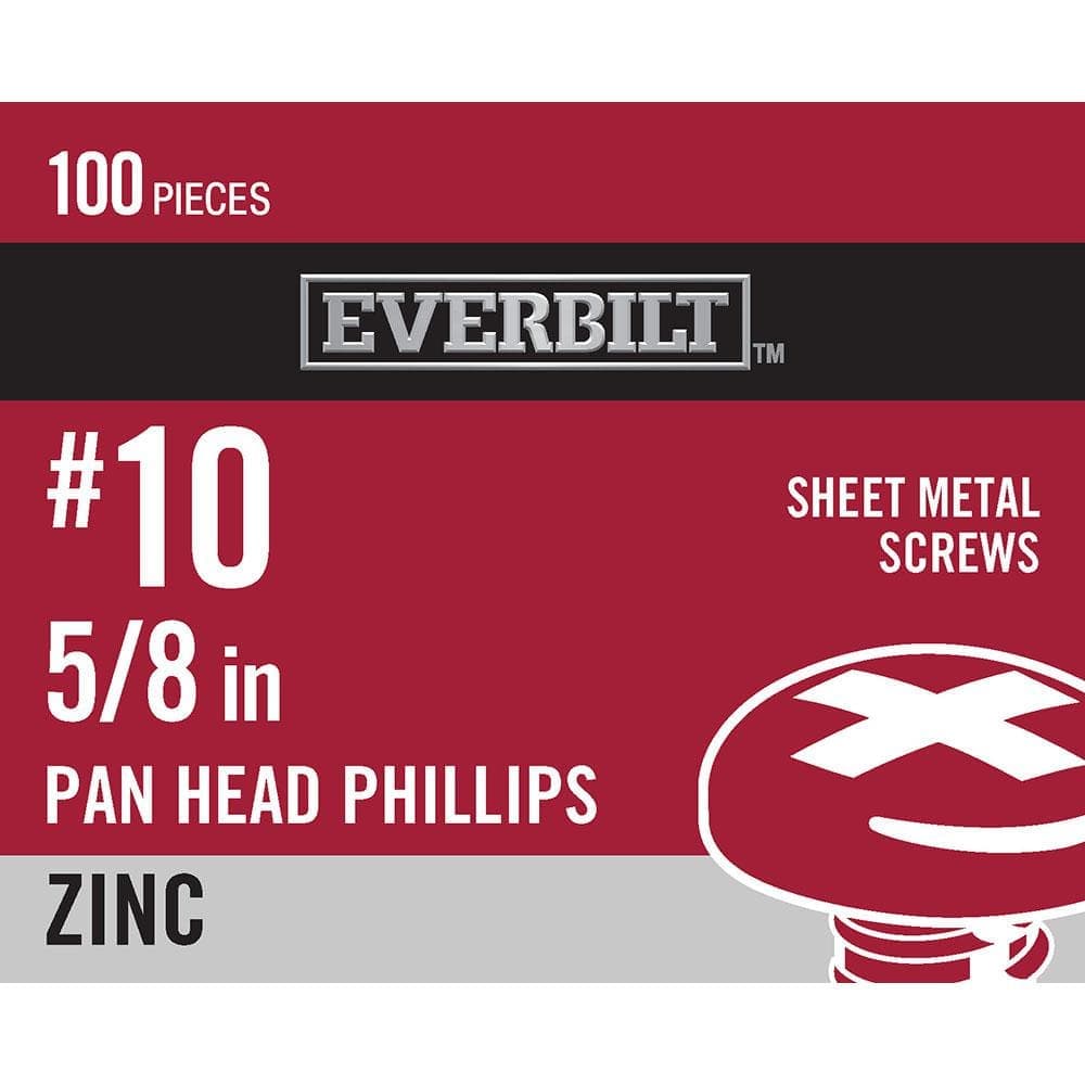 Everbilt #10 x 5/8 in. Zinc Plated Phillips Pan Head Sheet Metal Screw (100-Pack) (1)