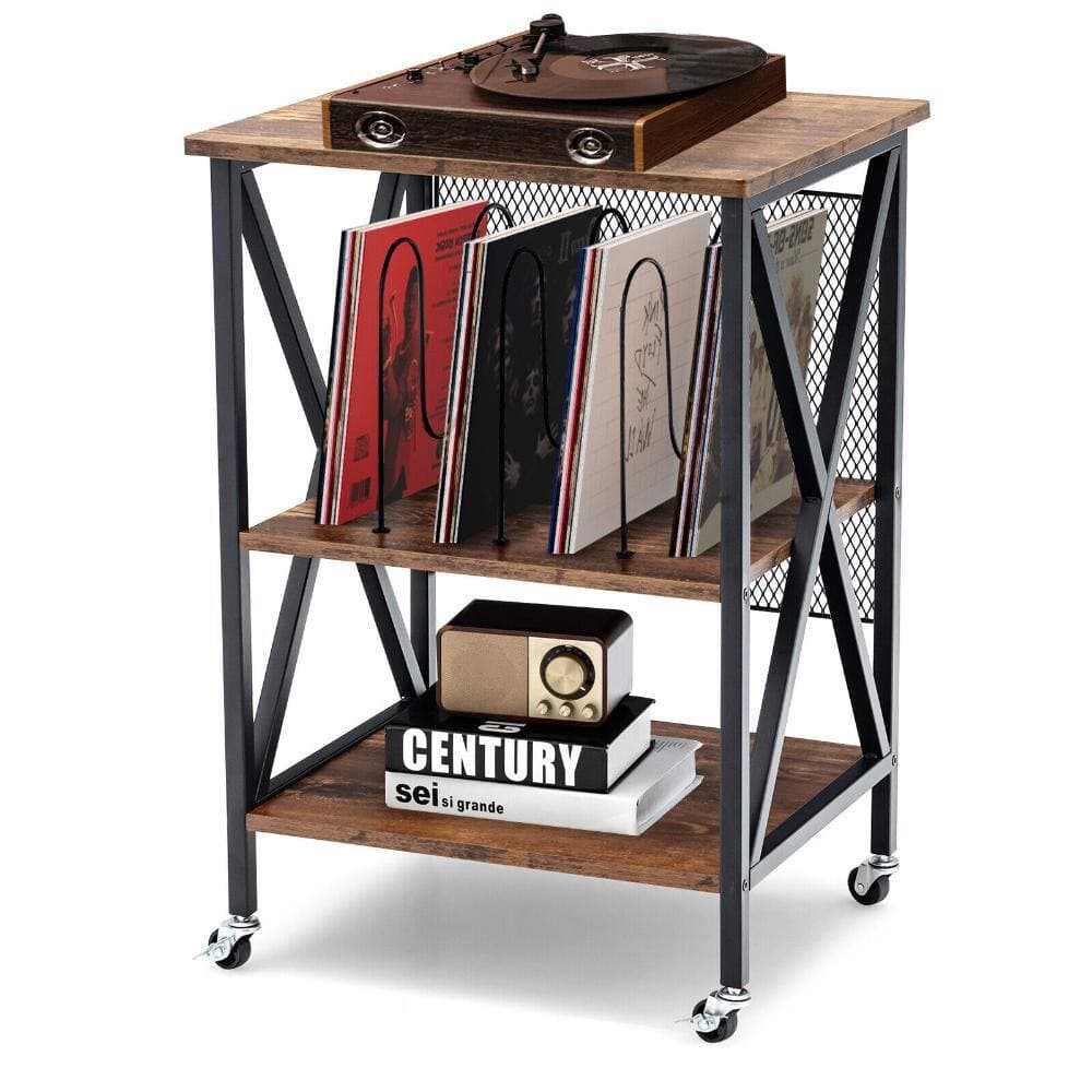 Volenca Rolling End Table, 3-Tier Side Cart with Dividers for Records, Mobile Storage Table (2)