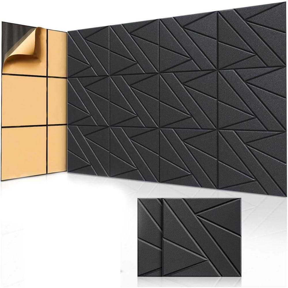 KIWDZFU 0. 47in T x 1ft x 1ft Black Polyester Sound Absorbing Panel 8-Pack (1)