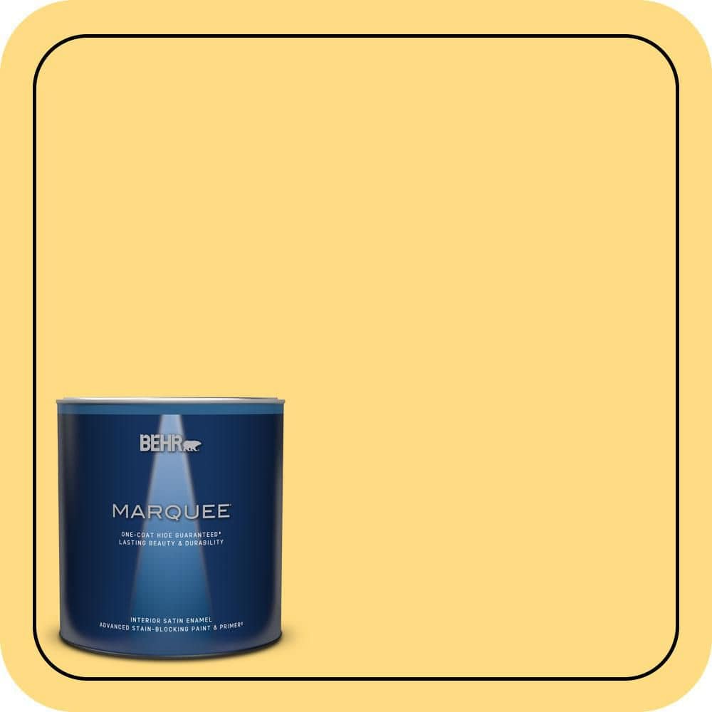 BEHR MARQUEE 1 qt. #P290-4 Spirited Yellow Satin Enamel Interior Paint & Primer
